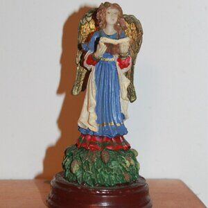 Vintage Resin Colorful Angel Figurine on Wooden Platform